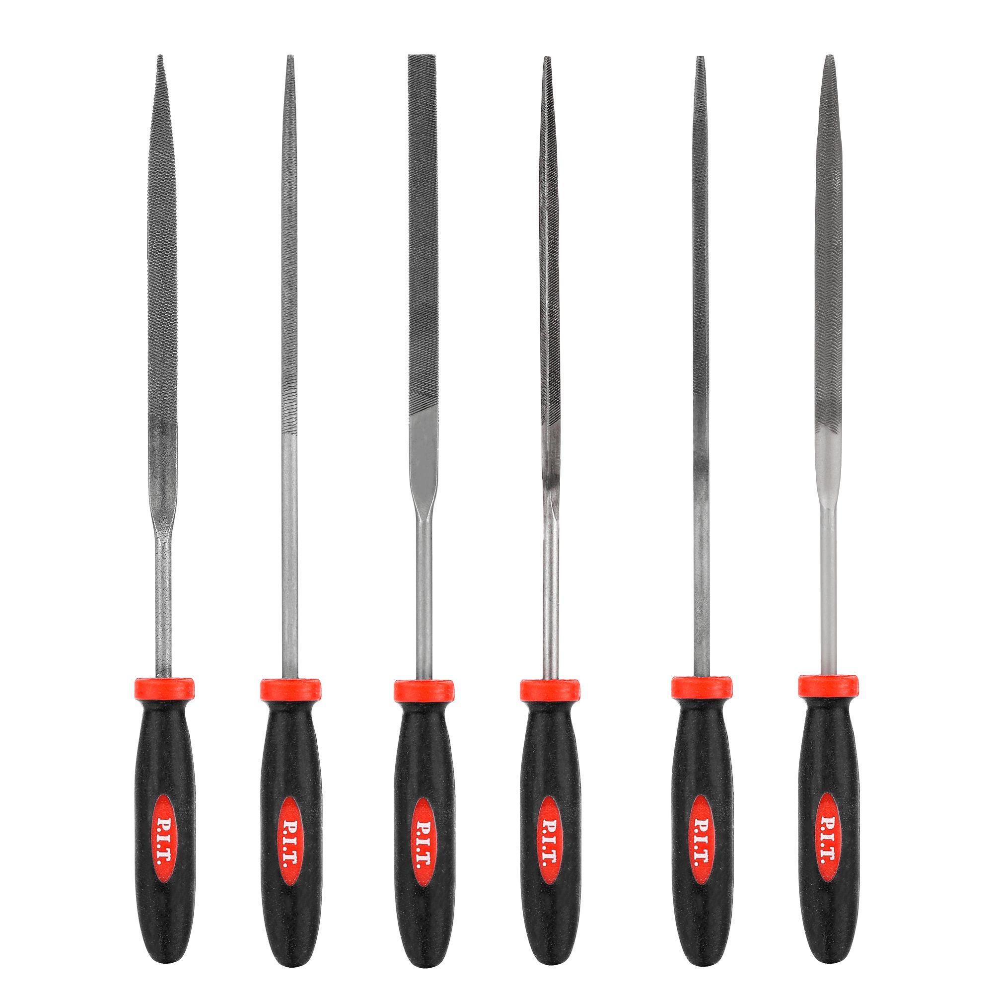 Набор надфилей с двухкомпонентной рукояткой P.I.T. HSET03-0006 (№3, 6шт, 200/100мм, 2-я насечка)