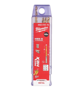 Сверло по металлу 3,0 х 65 мм (10 шт.) HSS-G TiN RedHEX MILWAUKEE 4932478176