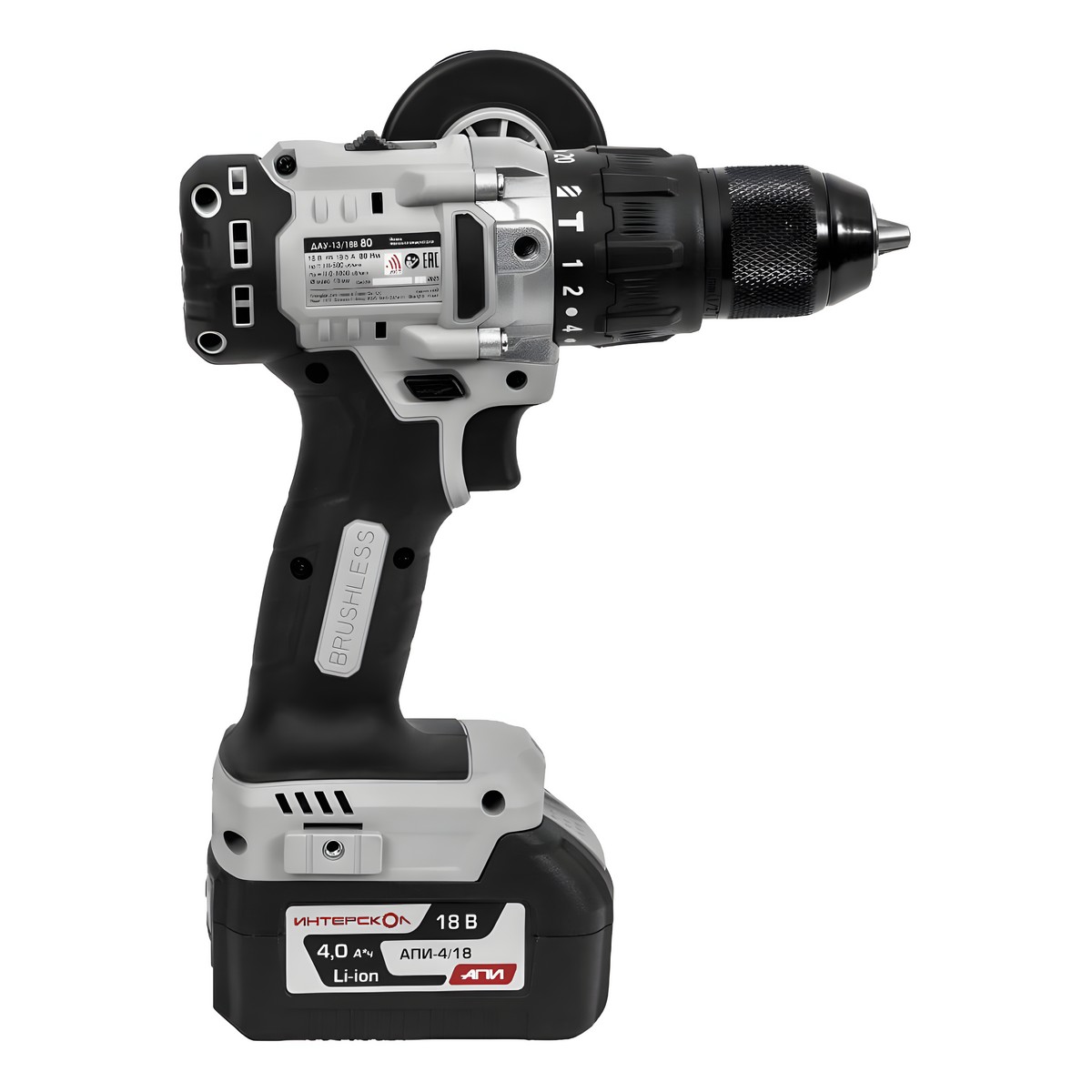 Дрель аккумуляторная ударная ИНТЕРСКОЛ ДАУ-13/18В 80 АПИ (1 АКБ х 4.0Ah, кейс)