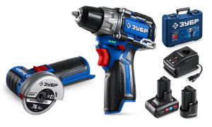 Дрель аккумуляторная ЗУБР КОМПАКТ №5 DB-121-42AB + мини УШМ Профессионал (кейс)