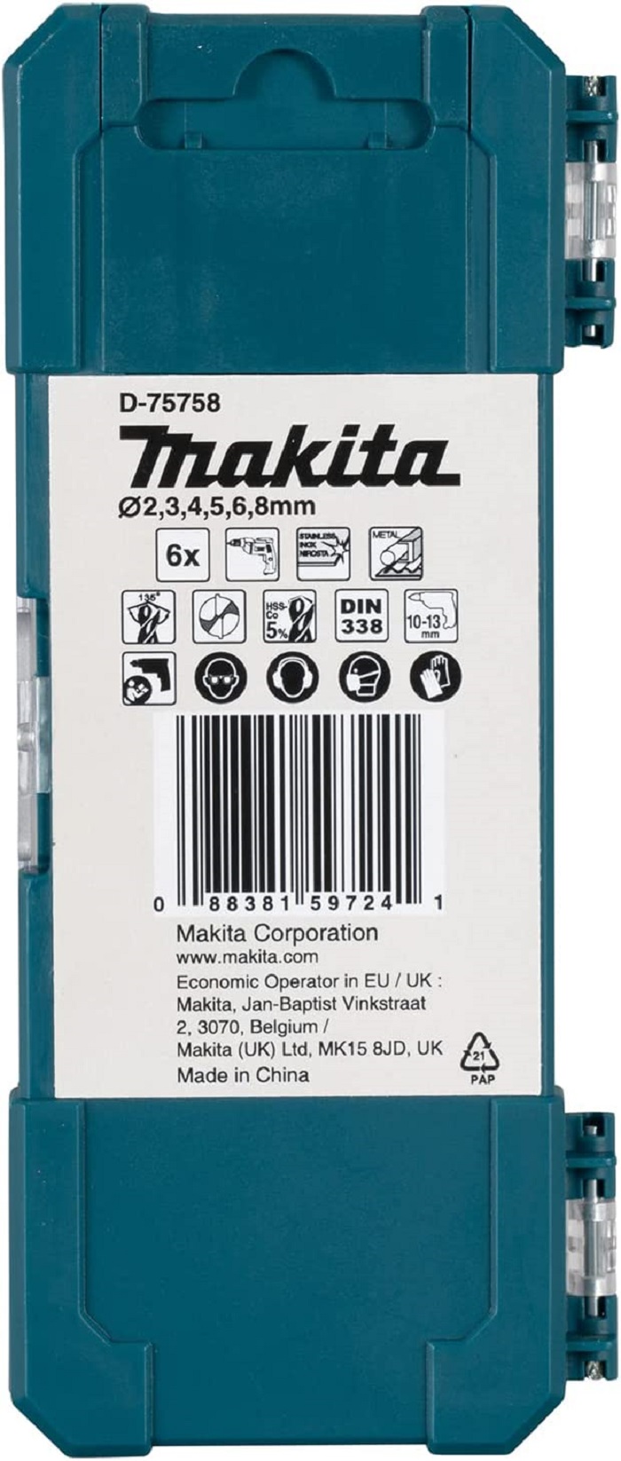 Набор сверл по металлу 6 шт. (2,3,4,5,6,8 мм) HSS-Co MAKITA D-75758