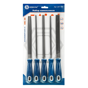 Набор напильников 200 мм №2 (5 шт., двухкомпонентные ручки) КОБАЛЬТ 247-750
