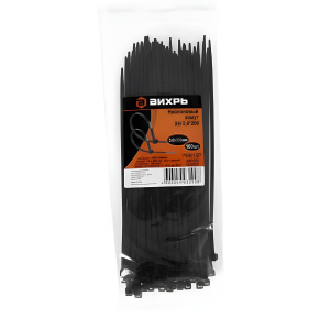 Хомут нейлоновый 3,6*200 Ч (100 шт) ВИХРЬ 73/9/1/27