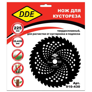 Нож для кустореза DDE WOOD CUT 225х25,4/20 мм, 40 зубьев, твердосплавный 910-430