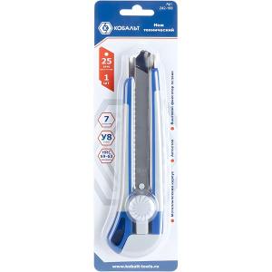 Нож технический 25 мм, двухкомпонентный корпус, металл. направляющая, фиксатор КОБАЛЬТ 242-168