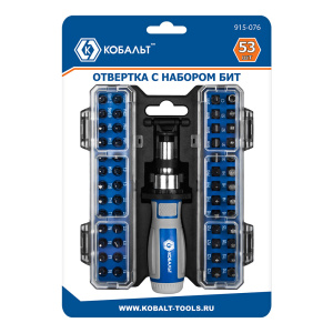 Отвертка-рукоятка реверсивная с набором бит 53 шт. (пласт. бокс) КОБАЛЬТ 915-076