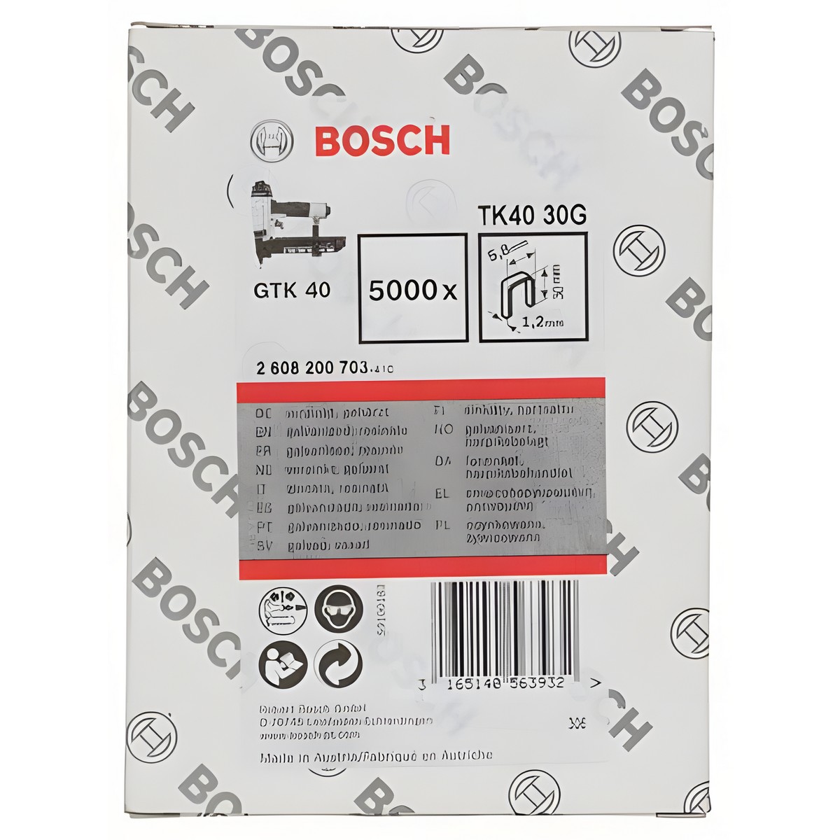 Скоба TK40 30G (для GTK 40, 5000 шт., оцинк.) BOSCH 2608200703