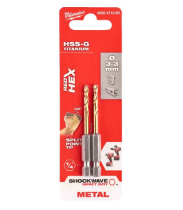 Сверло по металлу 3,3 х 67 мм (2 шт.) HSS-G TiN RedHEX MILWAUKEE 4932471089