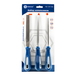 Набор напильников 150 мм №2 (3 шт., двухкомпонентные ручки) КОБАЛЬТ 247-729