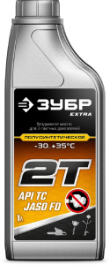 Масло ЗУБР 2Т-П EXTRA, 1 л, полусинтетическое, для 2-тактных двигателей 70601-1