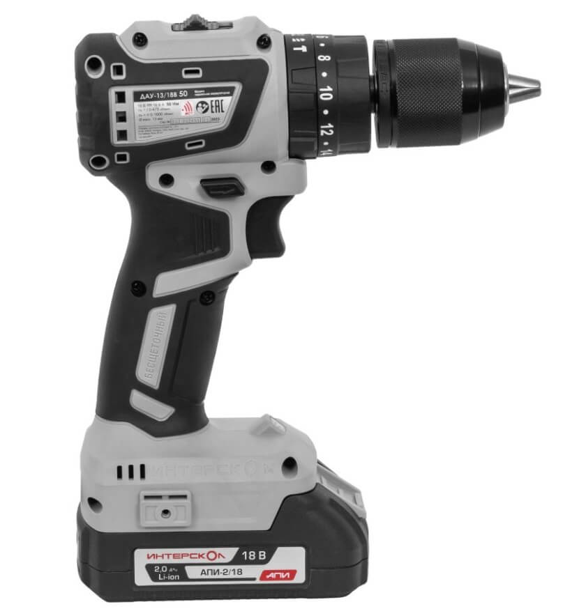 Дрель аккумуляторная ударная ИНТЕРСКОЛ ДАУ-13/18В 50 АПИ (2 АКБ х 2.0Ah, ЗУ, кейс)