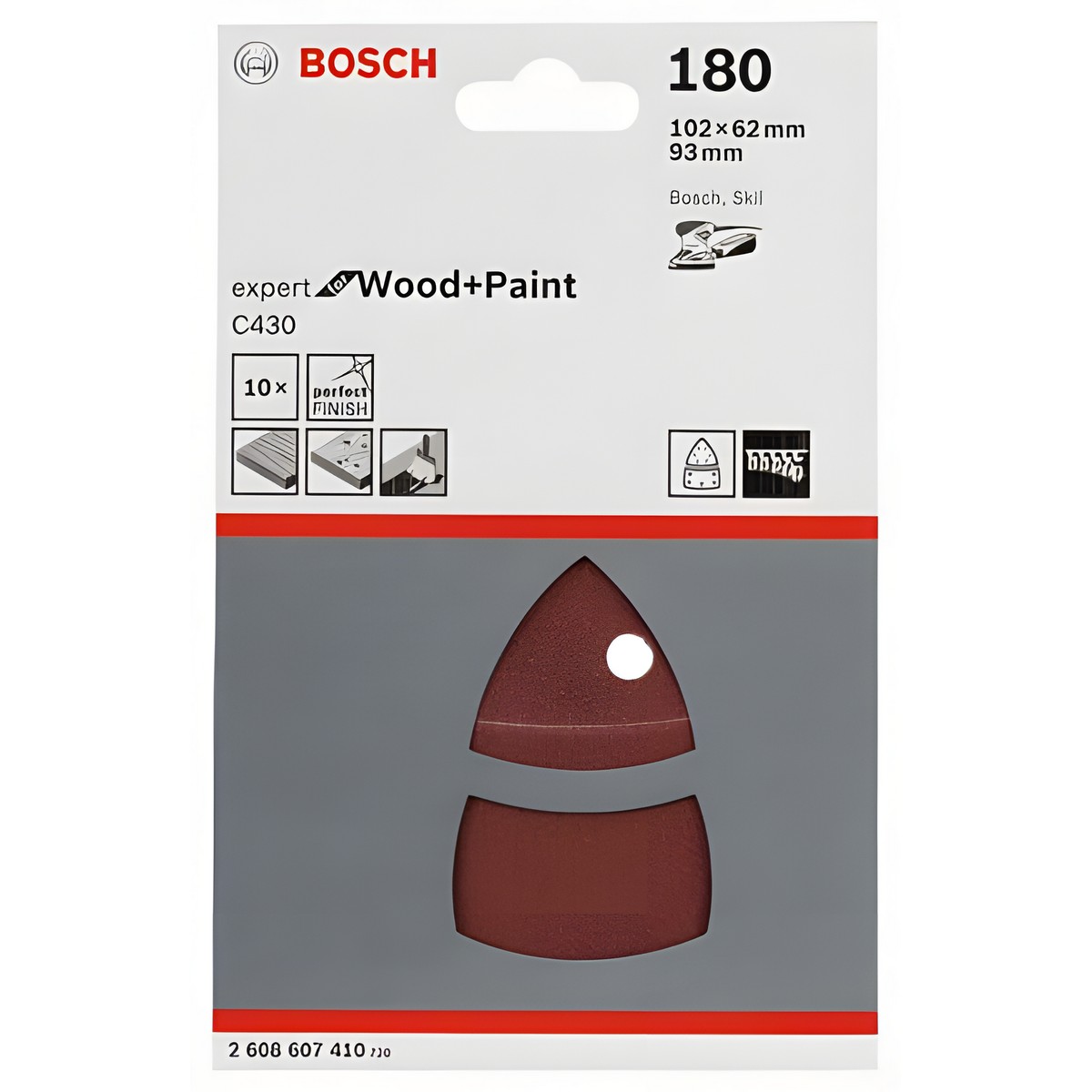 Лист шлифовальный 93 мм P180 (1 шт.) для PSM Expert for Wood + Paint BOSCH 2608607410