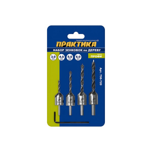 Набор зенковок по дереву 4 шт. (3, 4, 5, 6 мм) ПРАКТИКА 798-720