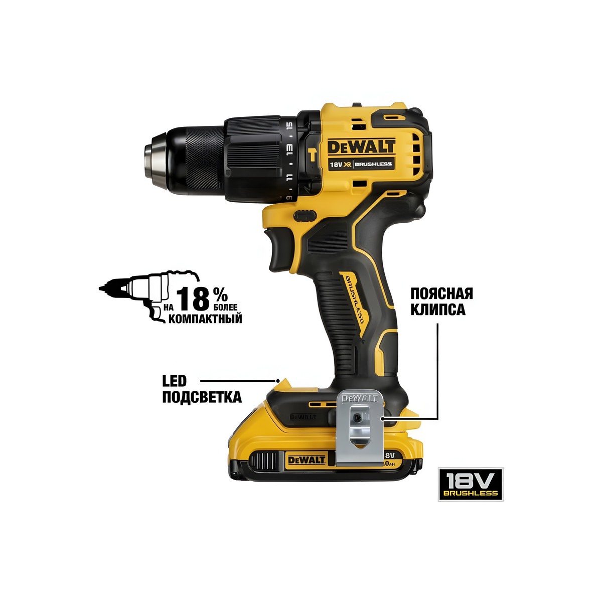 Дрель аккумуляторная ударная DEWALT DCD709P2T-QW