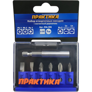 Набор бит 6 шт. + держатель 60 мм (кассета) "Профи" ПРАКТИКА 036-506
