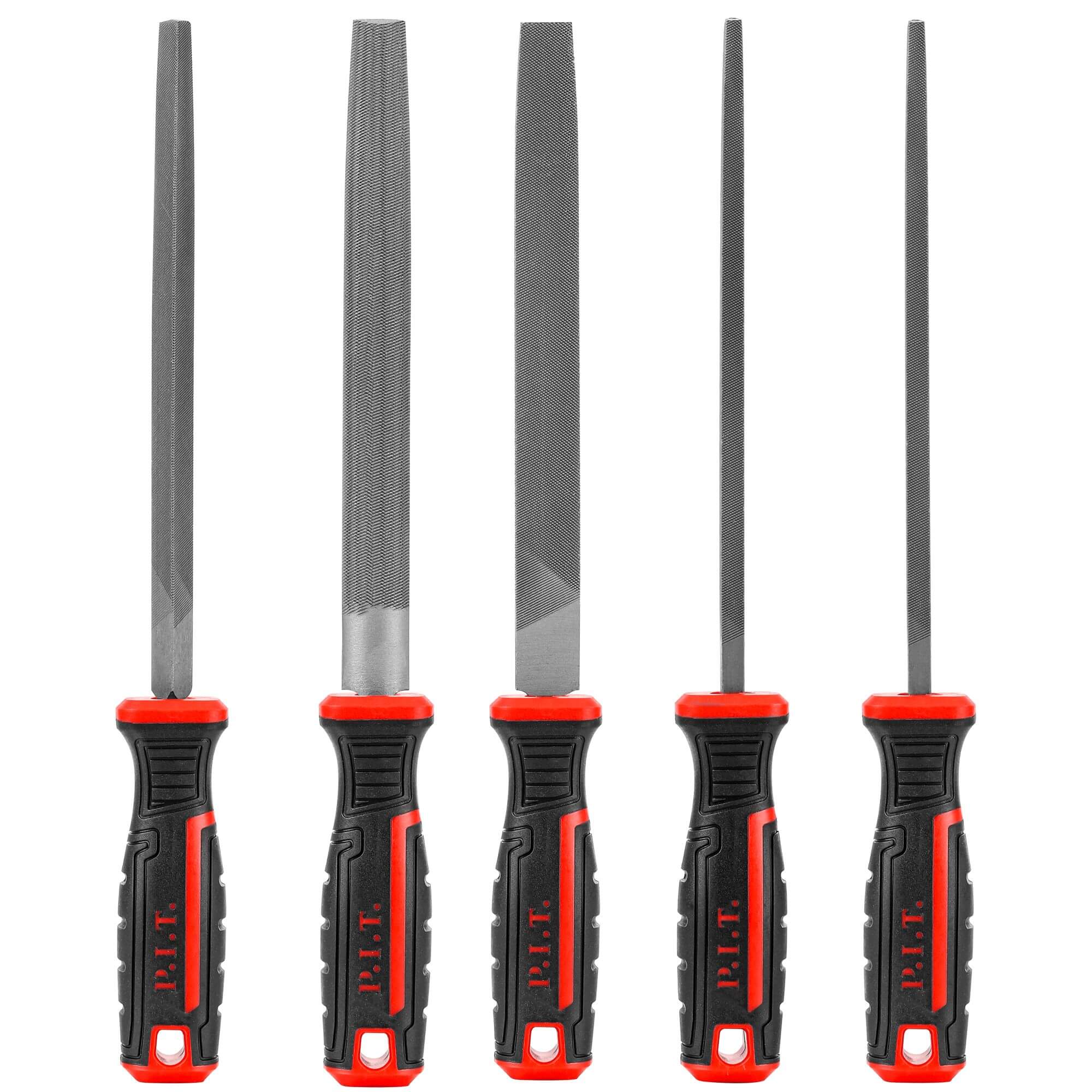 Набор напильников с двухкомпонентной рукояткой P.I.T. HSET03-0005 (№2, 5шт, 300/200мм, 2-я насечка)