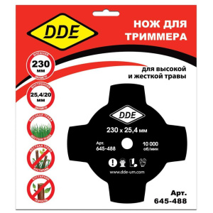 Нож для триммера DDE GRASS CUT 230х25,4 мм, 4-лопастной 645-488