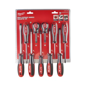 Набор магнитных отверток, 10 шт. (PH1/2,PZ1/2,SL3/4/5.5/6.5/8, трехгр.рукоятка) MILWAUKEE 4932471808