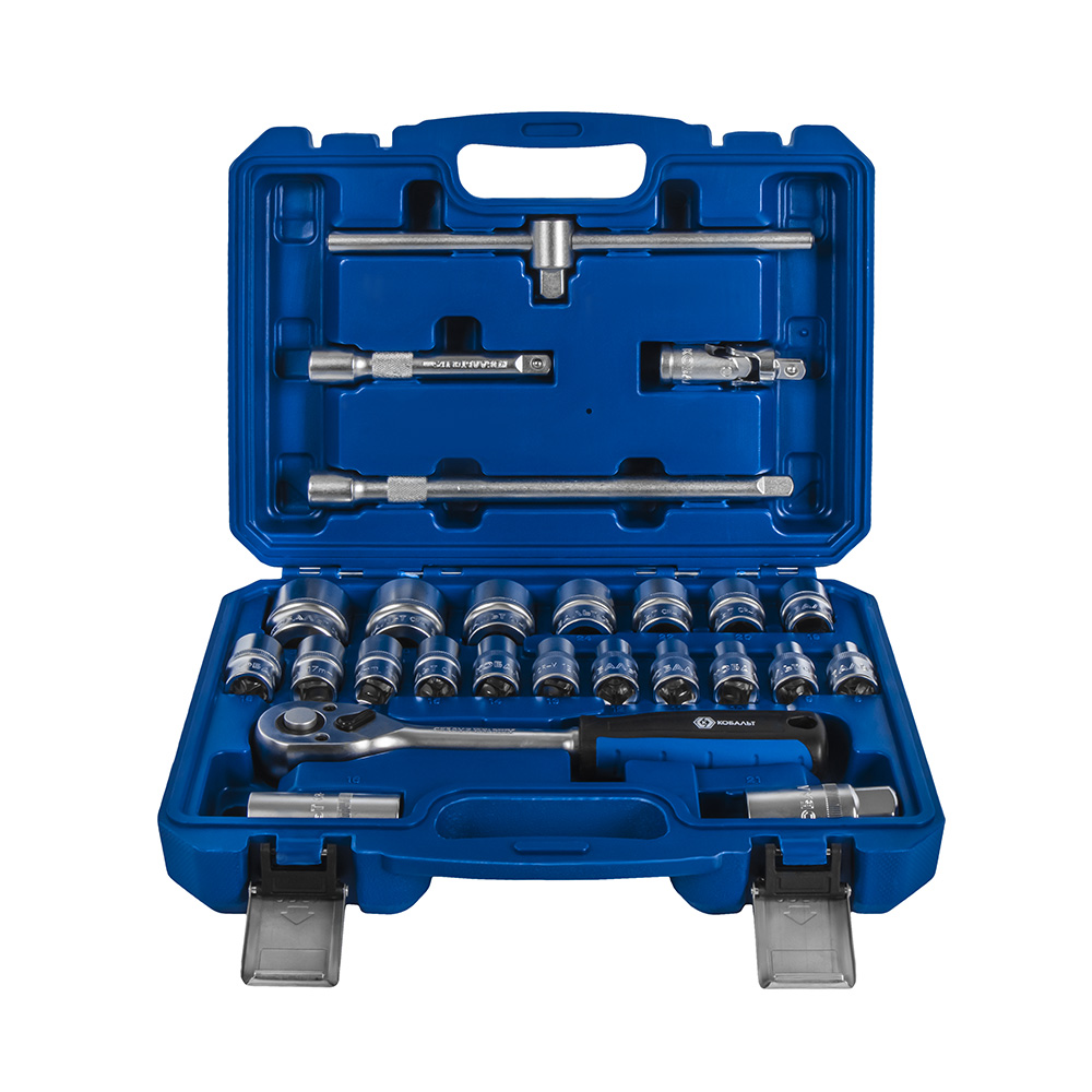 Набор торцевых головок (25 пр., 1/2'', трещотка, кейс) КОБАЛЬТ 919-593