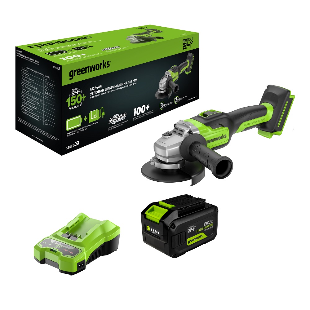 Шлифмашина угловая аккумуляторная GREENWORKS GD24AG 3200207CUH