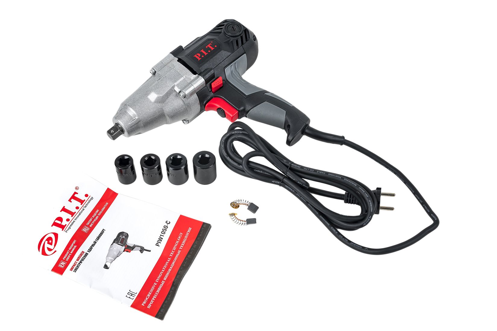 Гайковерт P.I.T. PIW1050-С МАСТЕР (220В,1050Вт, 100-350Нм, 2200 об/мин, 1/2", головки)IMPACT