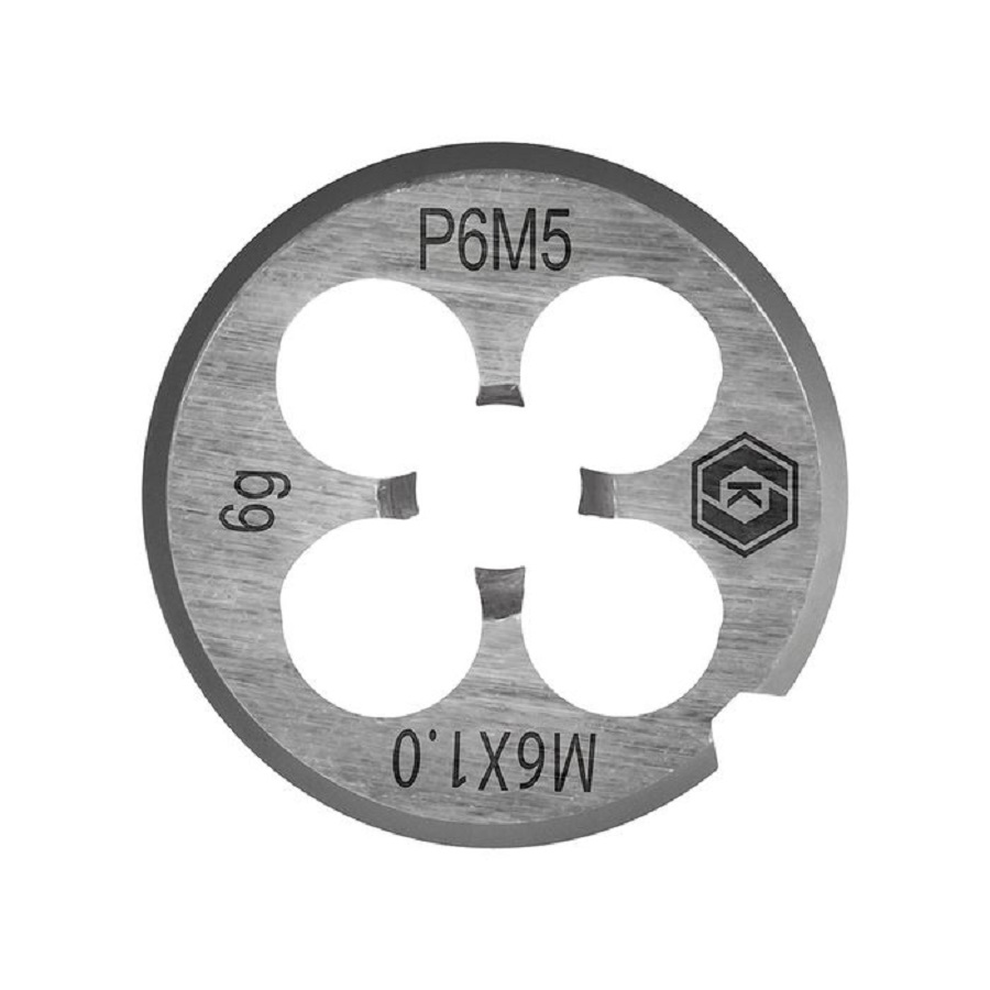 Плашка по металлу М6 х 1 мм, ручная, правая, точность 6g, сталь Р6М5 КОБАЛЬТ 925-976