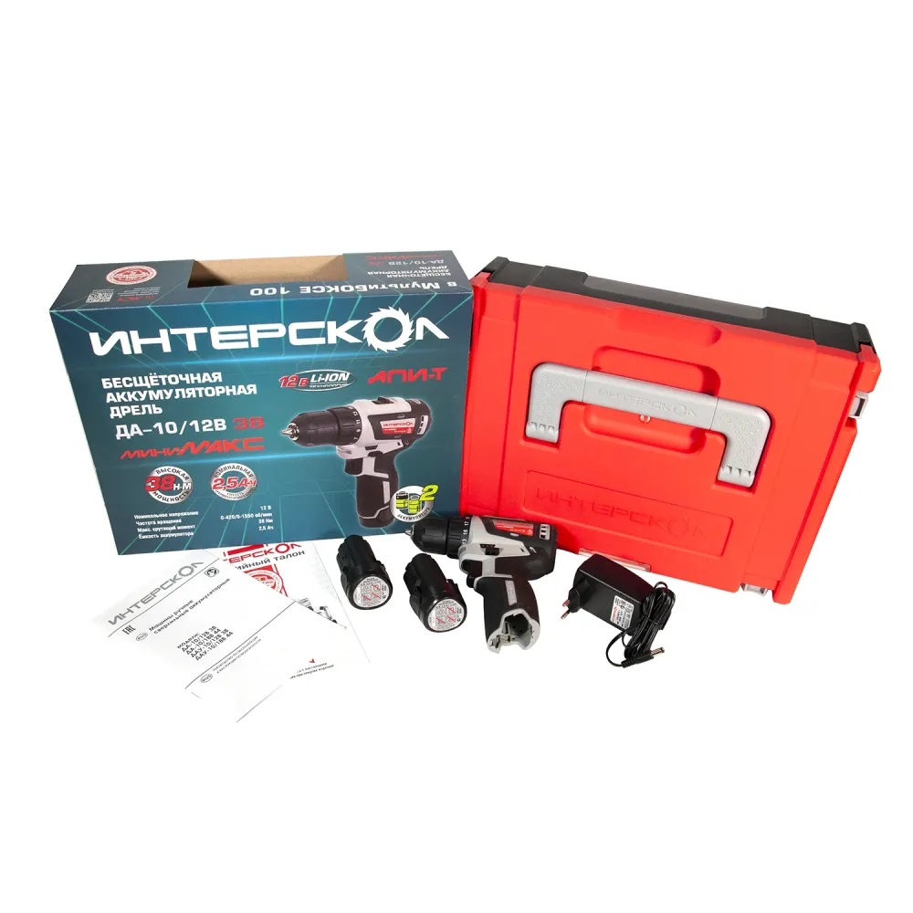 Дрель аккумуляторная ИНТЕРСКОЛ ДА-10/12В 38 Мини МАКС (Li-Ion, 2 акк.*2,5 Ач)