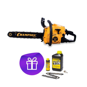 Бензопила CHAMPION 237-16"-3/8-1,3-56 (легкий старт) + ПОДАРОК (масло, свеча, цепь, смазка цепи)