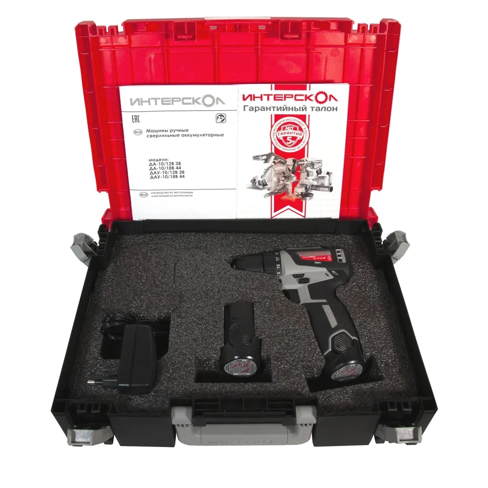 Дрель аккумуляторная ИНТЕРСКОЛ ДА-10/12В 38 Мини МАКС (Li-Ion, 2 акк.*2,5 Ач)