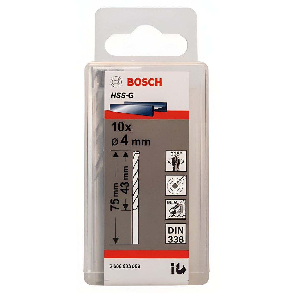Сверло по металлу 4.0 х 75 мм (1 шт.) HSS-G BOSCH 2608595059