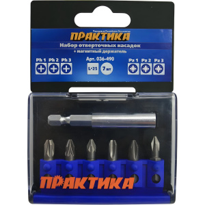 Набор бит 6 шт. + держатель 60 мм (кассета) "Профи" ПРАКТИКА 036-490