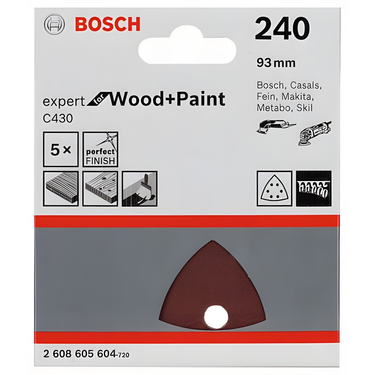 Лист шлифовальный 93 мм P240 (1 шт.) Expert for Wood + Paint BOSCH 2608605604