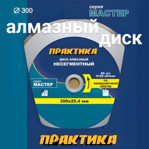 Диск алмазный 300 х 25.4 мм "Мастер" (керамическая плитка) ПРАКТИКА 038-951
