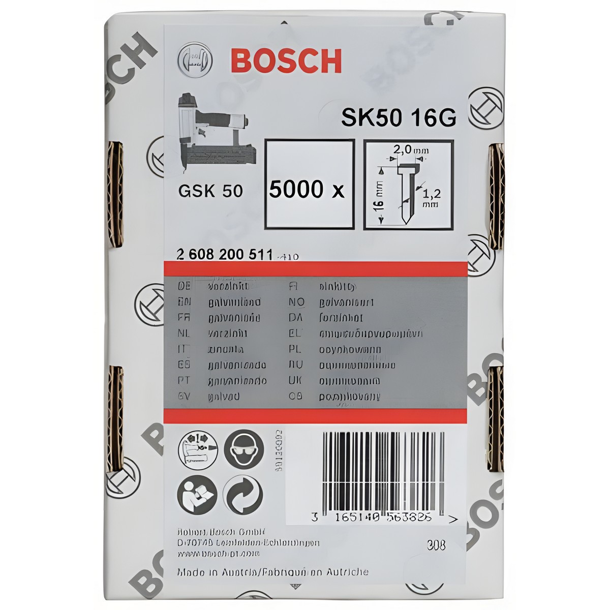 Гвоздь потайной SK50 16G (для GSK 50, 5000 шт., оцинк.) BOSCH 2608200511