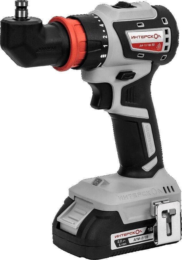 Дрель аккумуляторная ИНТЕРСКОЛ ДА-13/18В 50 АПИ (2 АКБ х 2.0Ah, ЗУ, кейс, 4 насадки)