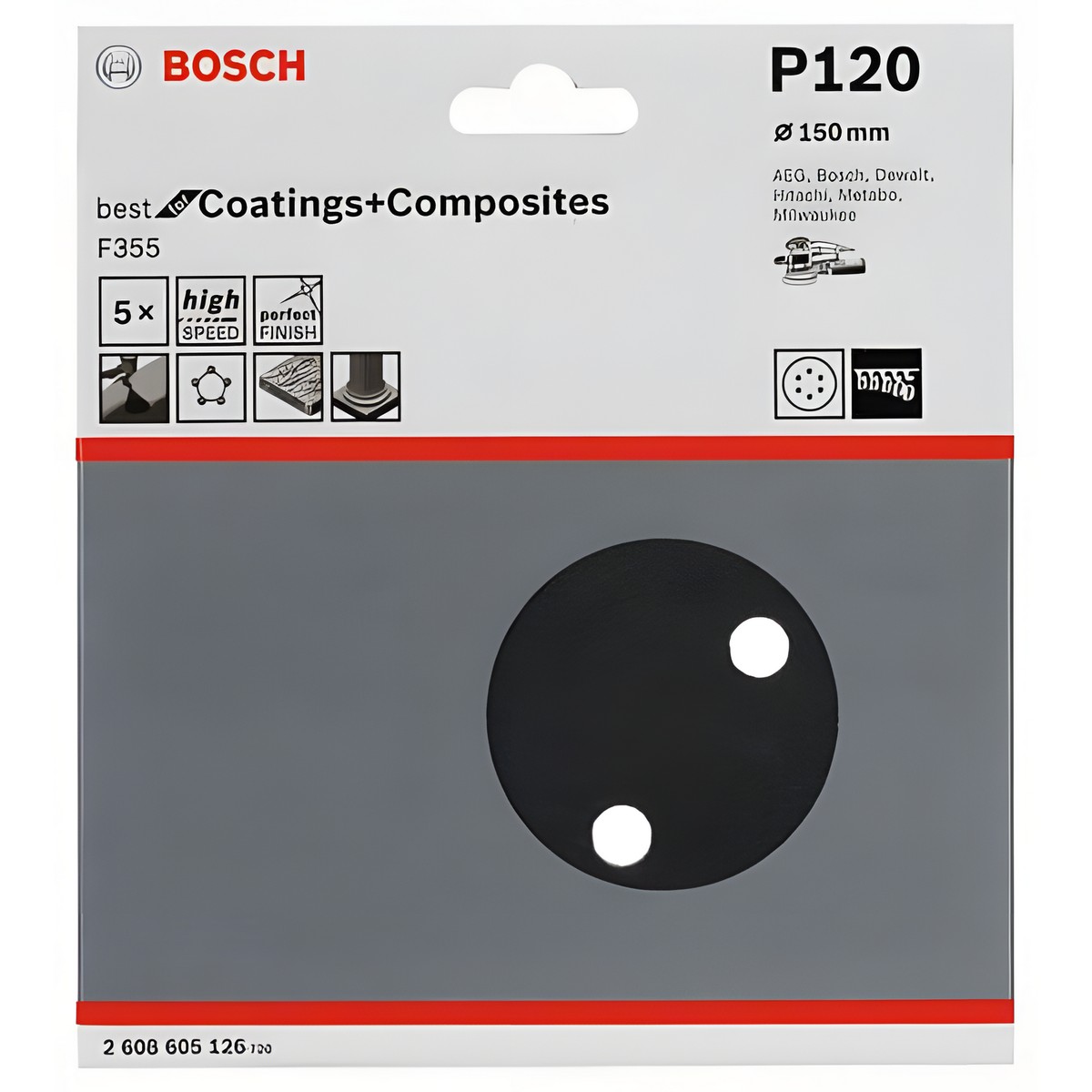 Круг шлифовальный 150 мм P120 (5 шт.) Best for Coatings + Composites BOSCH 2608605126