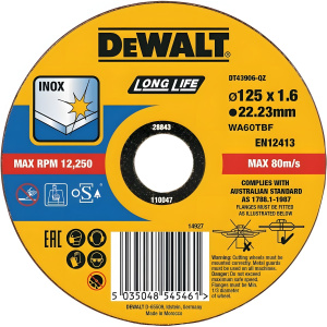 Диск отрезной 125 х 1.6 х 22.2 мм (тип 4, быстр. рез) DeWalt DT43906