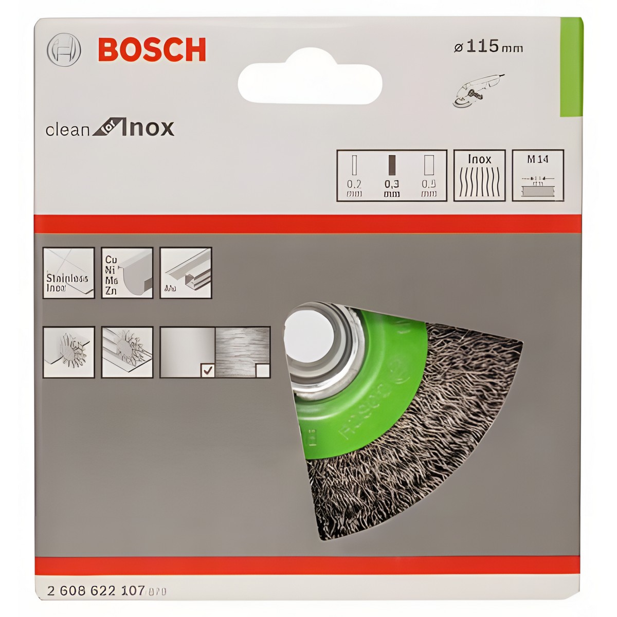 Щетка дисковая 115 мм (для УШМ, М14, нерж.) BOSCH 2608622107