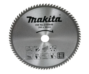 Диск пильный 260 х 30 мм 80T, универсальный (алюминий, дерево, пластик) MAKITA D-65648