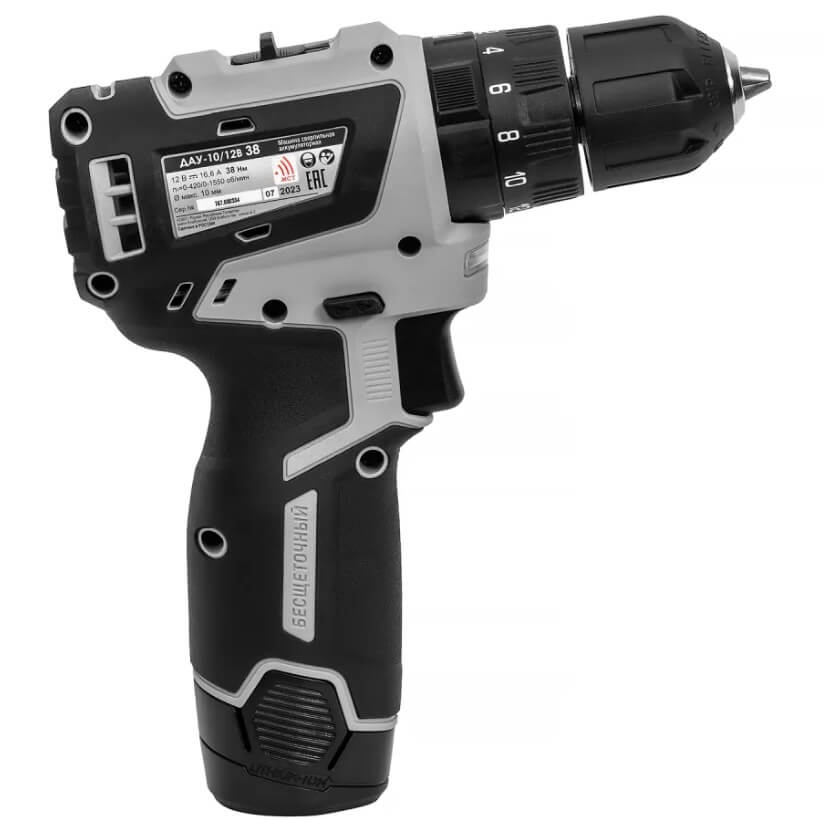 Дрель аккумуляторная ударная ИНТЕРСКОЛ ДАУ-10/12В 38 Мини МАКС (2 АКБ х 2.5 Ah, ЗУ, кейс)