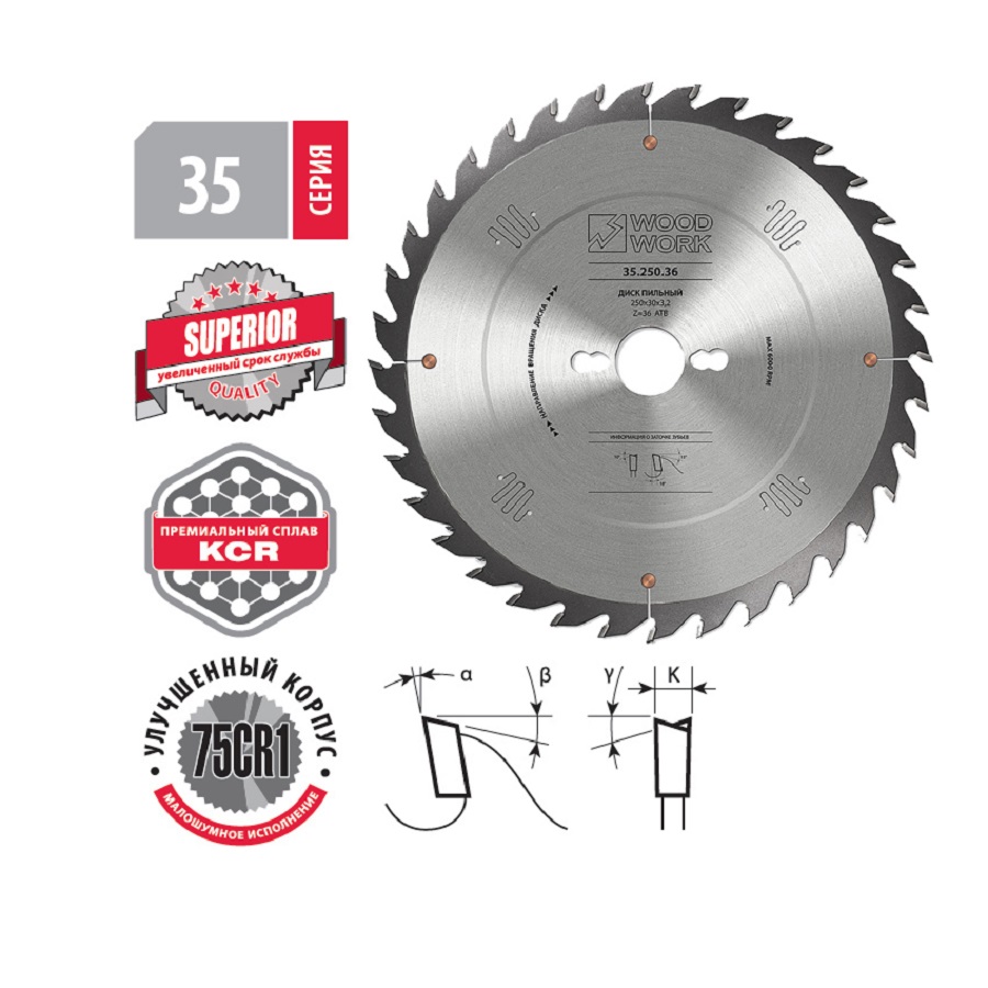 Диск пильный 260*3,2/2,2*30*60Т (универсальный) SUPERIOR WOODWORK 35.260.60