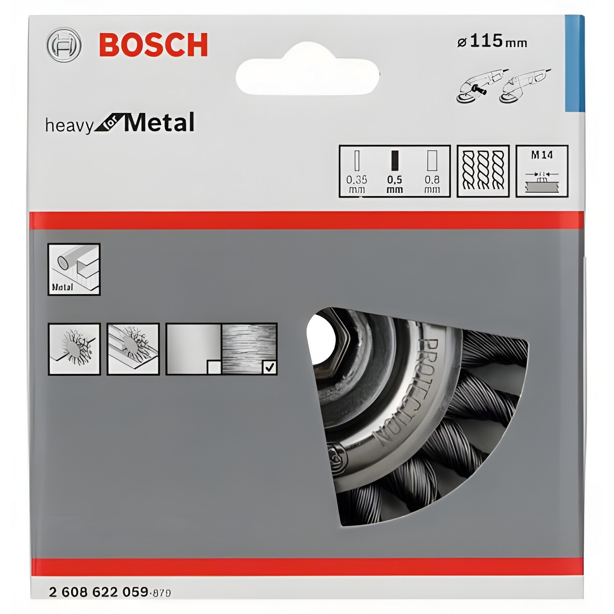 Щетка дисковая 115 мм (для УШМ, М14, витая сталь) BOSCH 2608622059