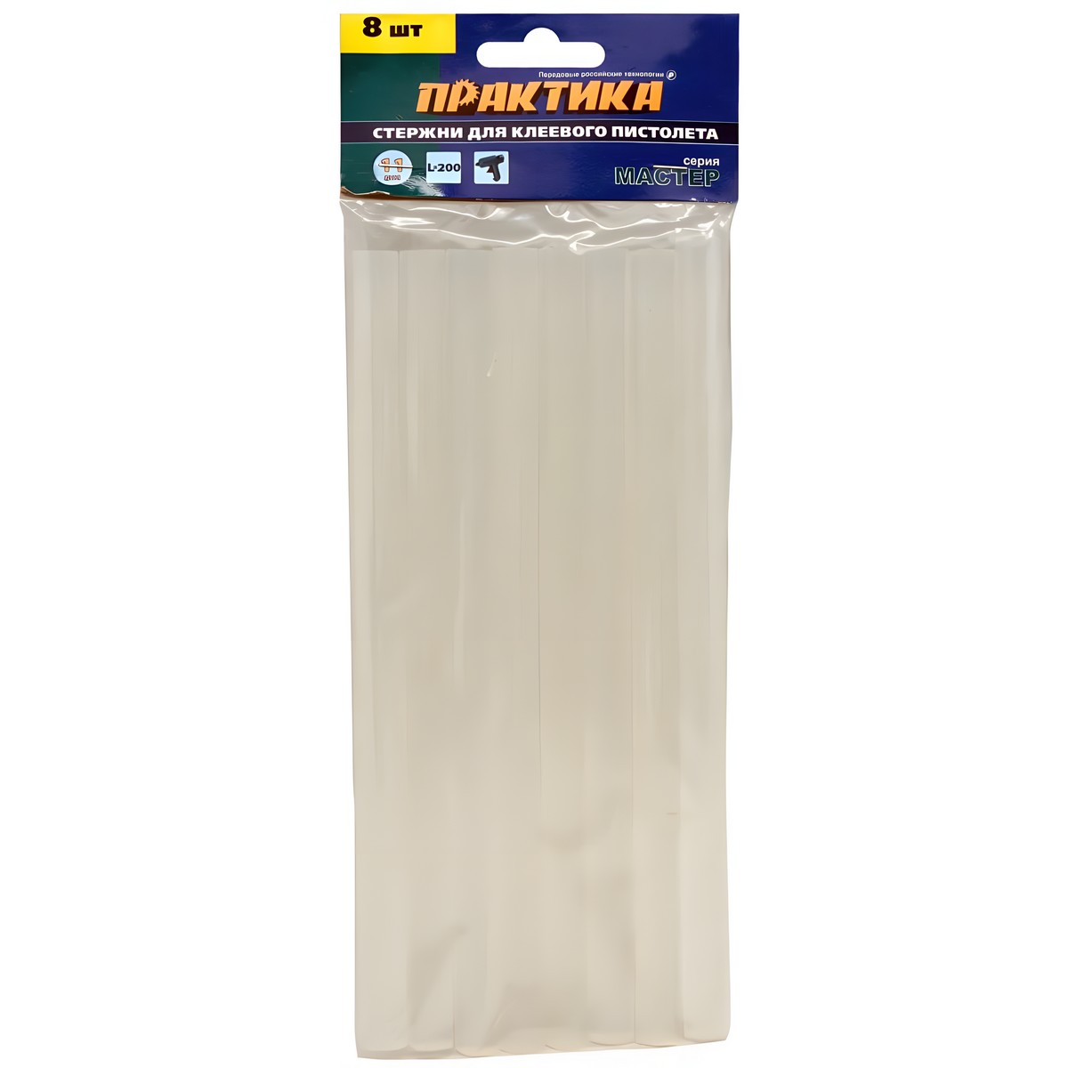 Стержни клеевые 11 х 200 мм (8 шт., белый прозрачный) ПРАКТИКА 641-596