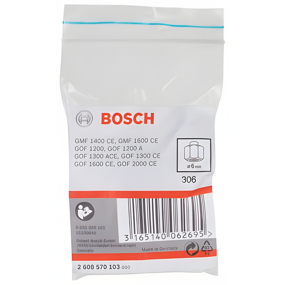Цанга зажимная 6 мм с гайкой (для GOF/GMF) BOSCH 2608570103