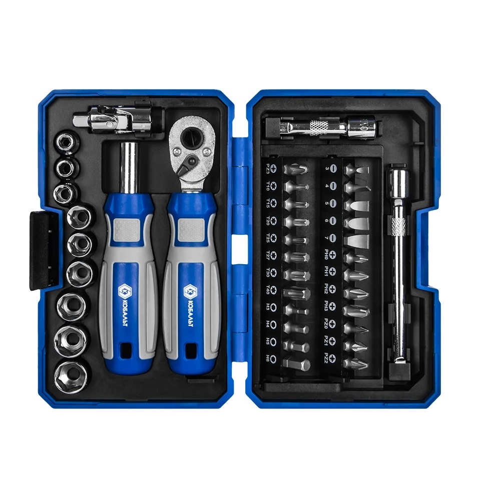 Набор бит и головок (38 пр., трещотка, кейс) КОБАЛЬТ 915-069