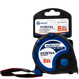 Рулетка 8 м х 25 мм Оптима КОБАЛЬТ 646-751