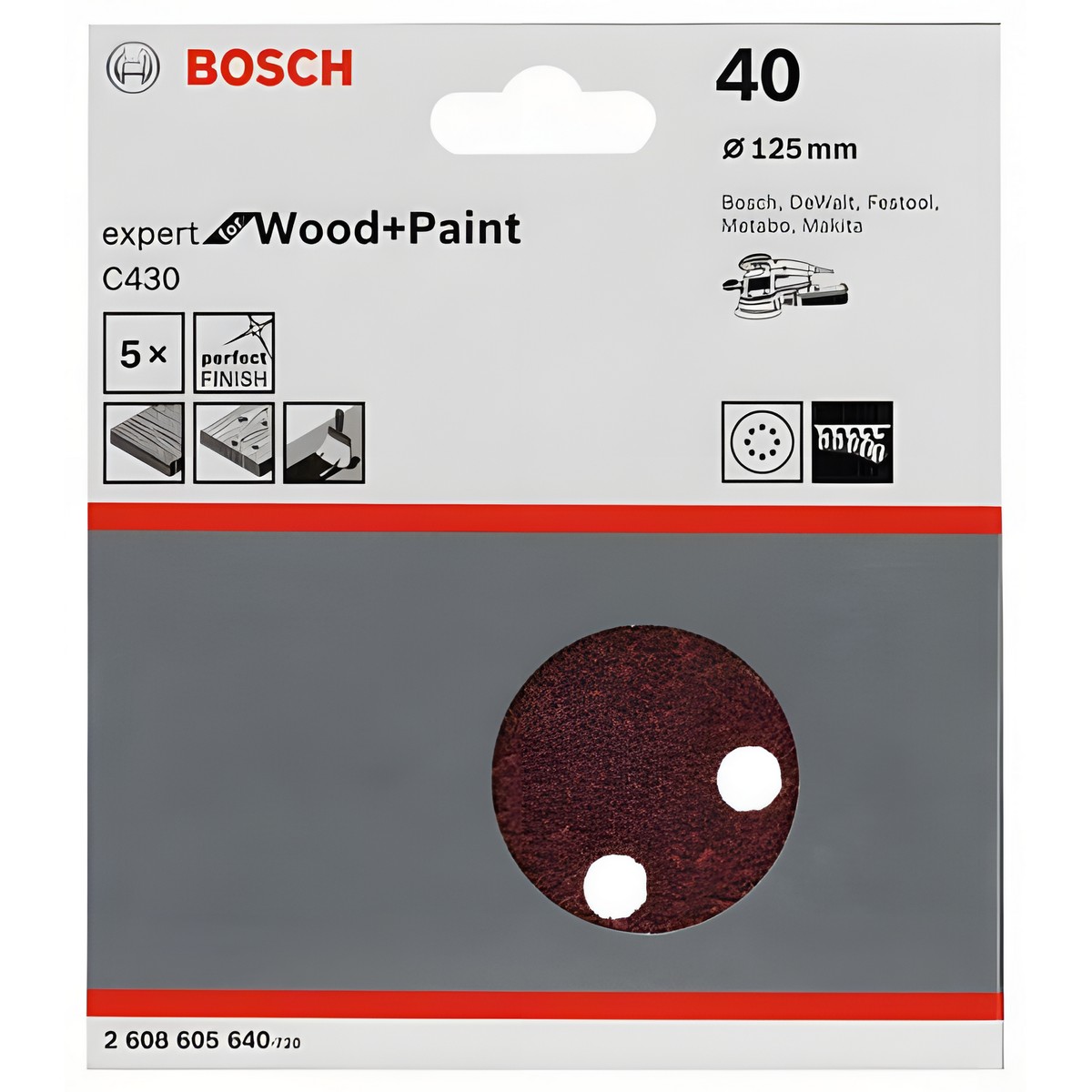Круг шлифовальный 125 мм P40 (1 шт.) Expert for Wood + Paint BOSCH 2608605640