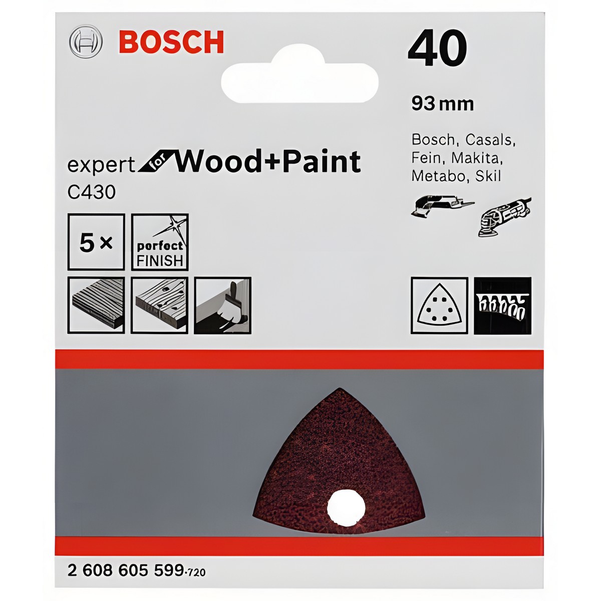 Лист шлифовальный 93 мм P40 (1 шт.) Expert for Wood + Paint BOSCH 2608605599