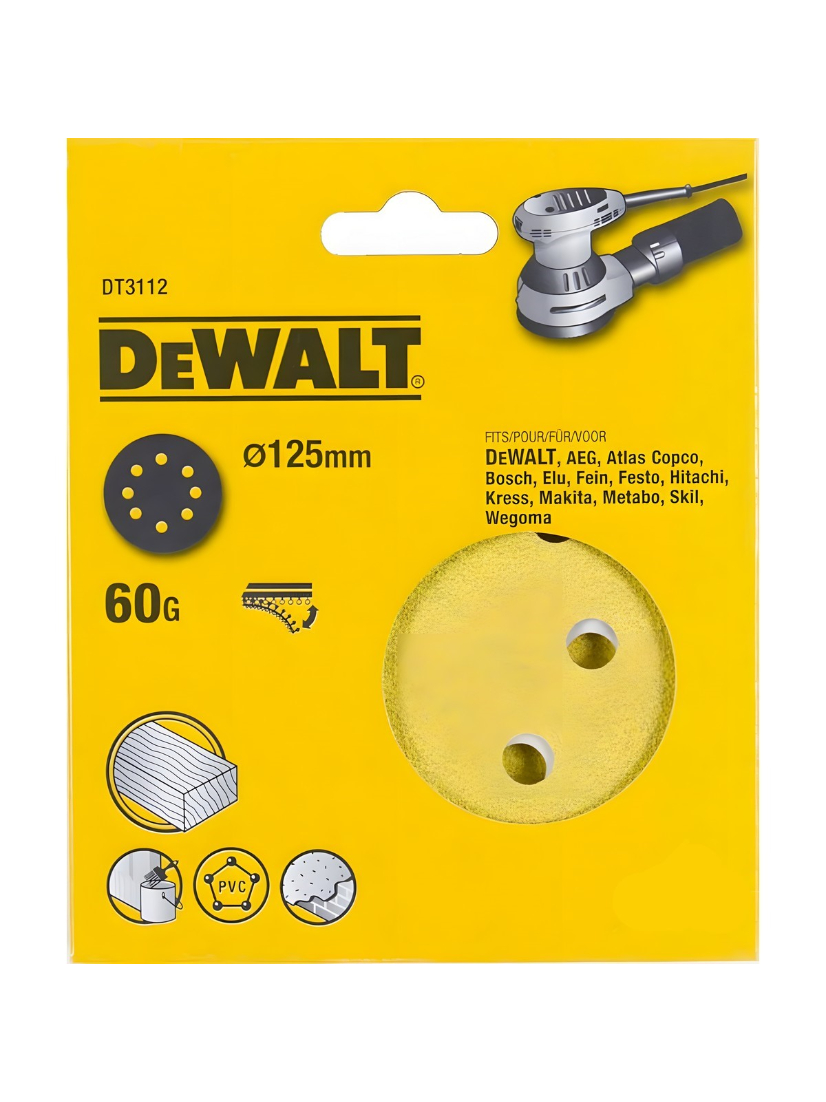 Круг шлифовальный 125 мм P60 (1 шт., дерево, краска) DeWalt DT3112
