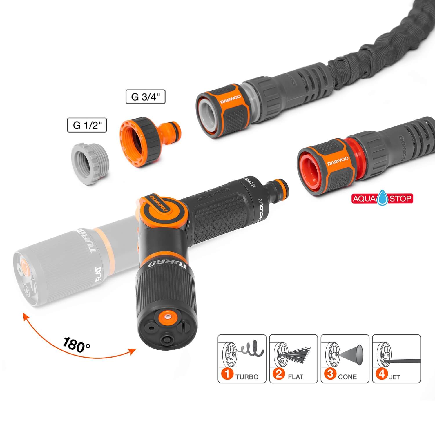Шланг TitanFlex 15 м, 5/8'' (15 мм), с набором для полива DWH 9222 DAEWOO